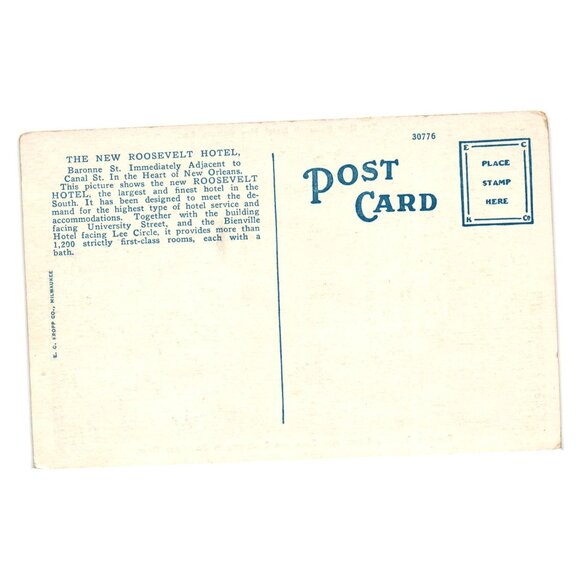 The New Roosevelt Hotel New Orleans Vintage Postcard Baronne Street Canal View - Picture 2 of 2